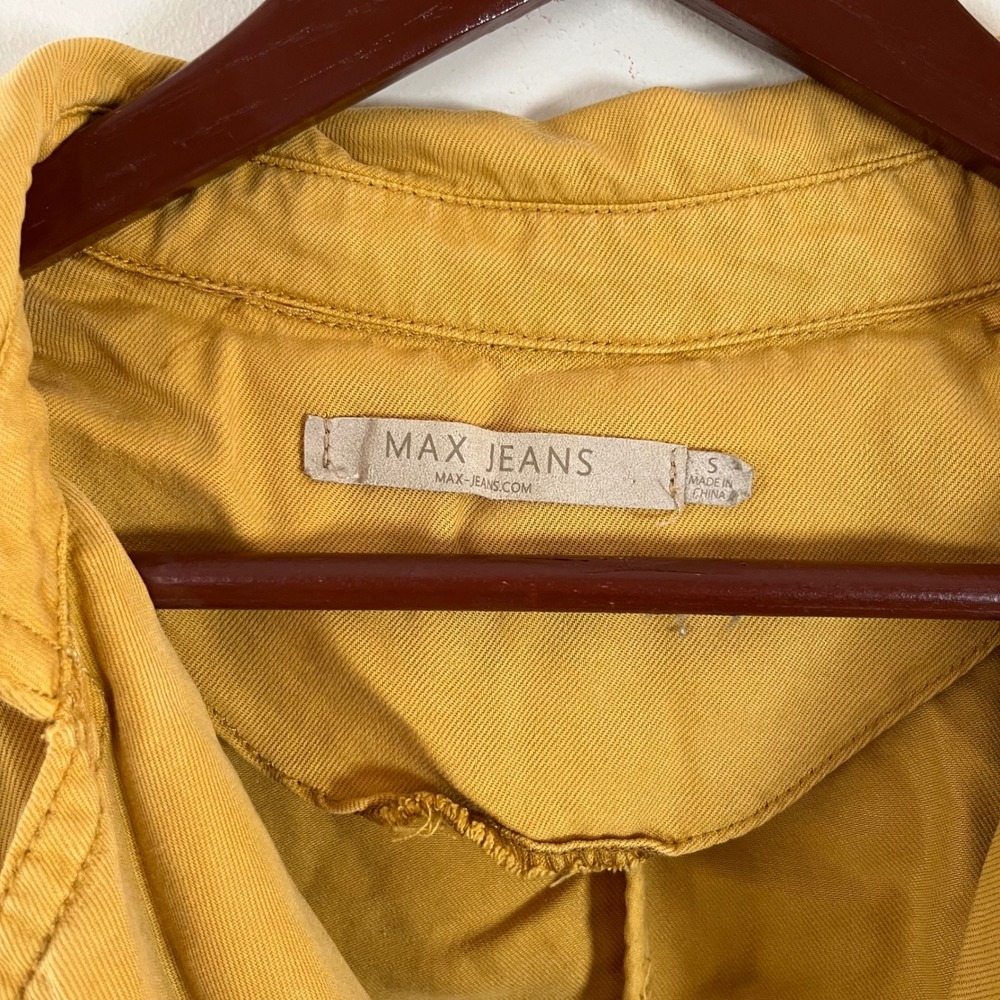 Max Jeans Trench Coat Mustard Yellow Jacket 3/4 Sleeves Tencel Size Small Spring - Picture 6 of 7
